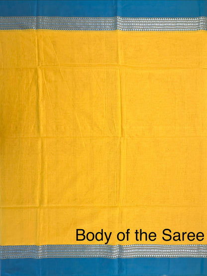 Yellow-Firozi Piku Bengal Cotton Saree