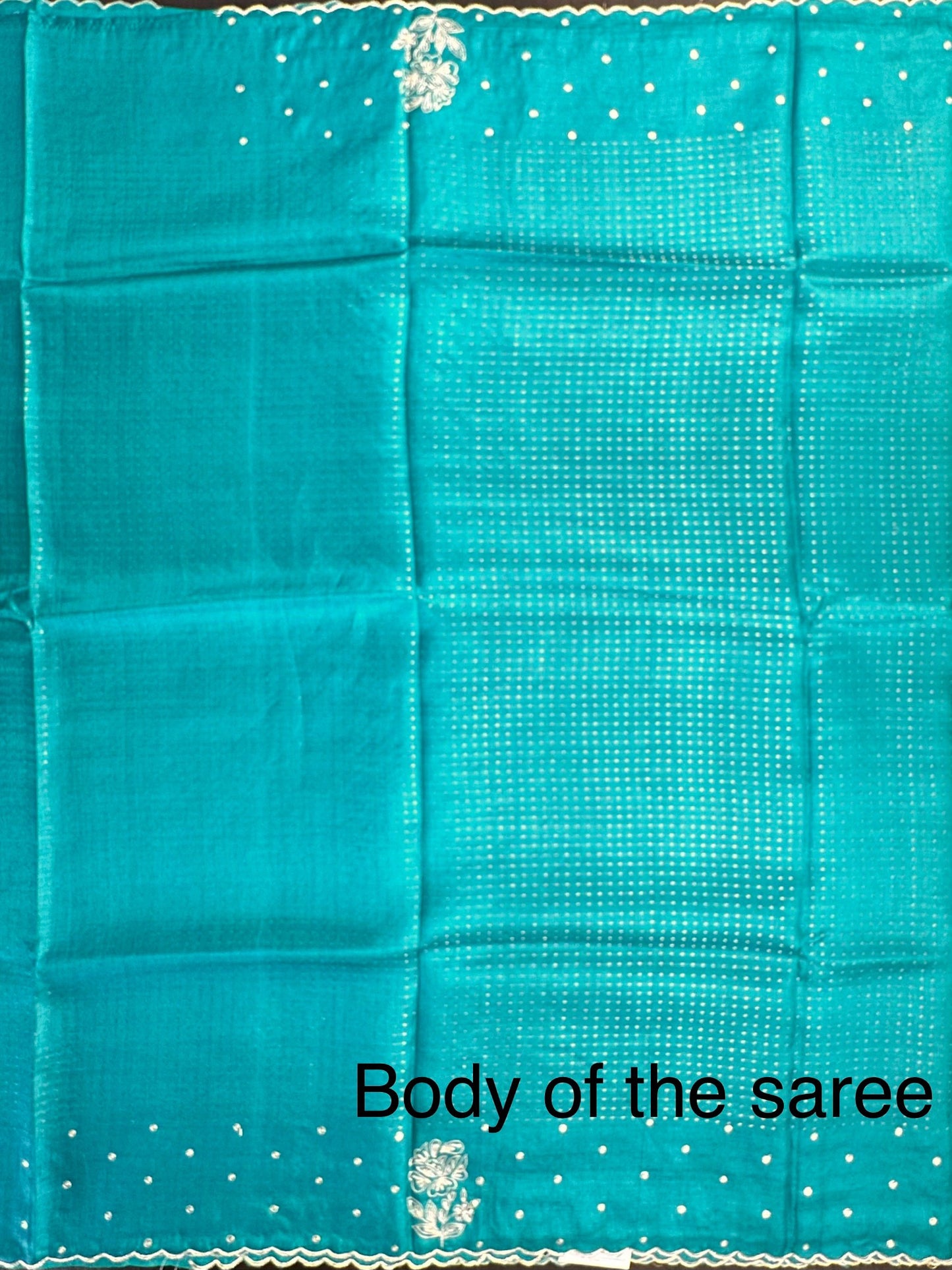 Rama Green Aari Work Pure Tussar Silk Saree