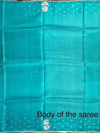 Rama Green Aari Work Pure Tussar Silk Saree