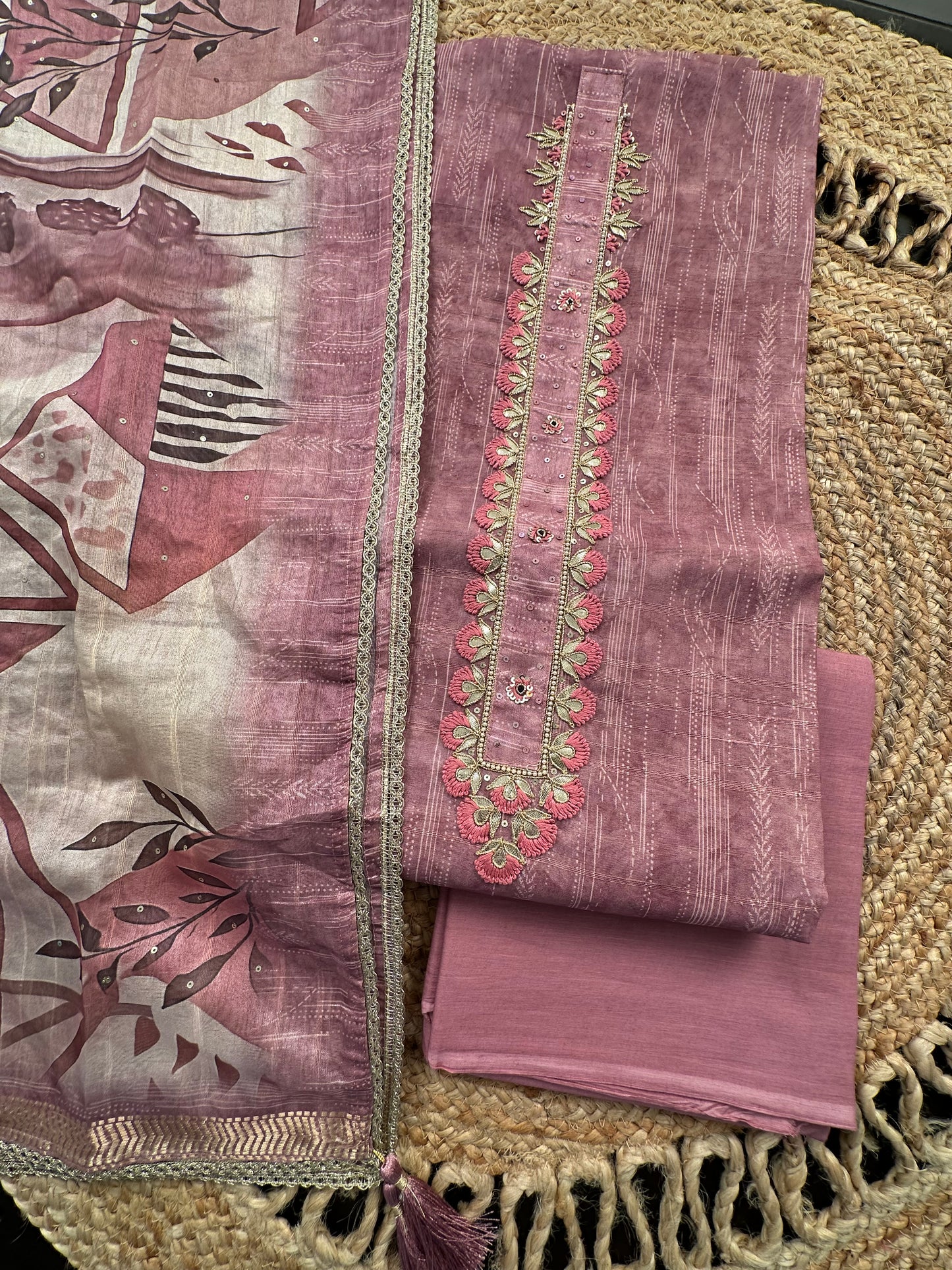 Dusky Pink Fancy Cotton 3-Piece Suit