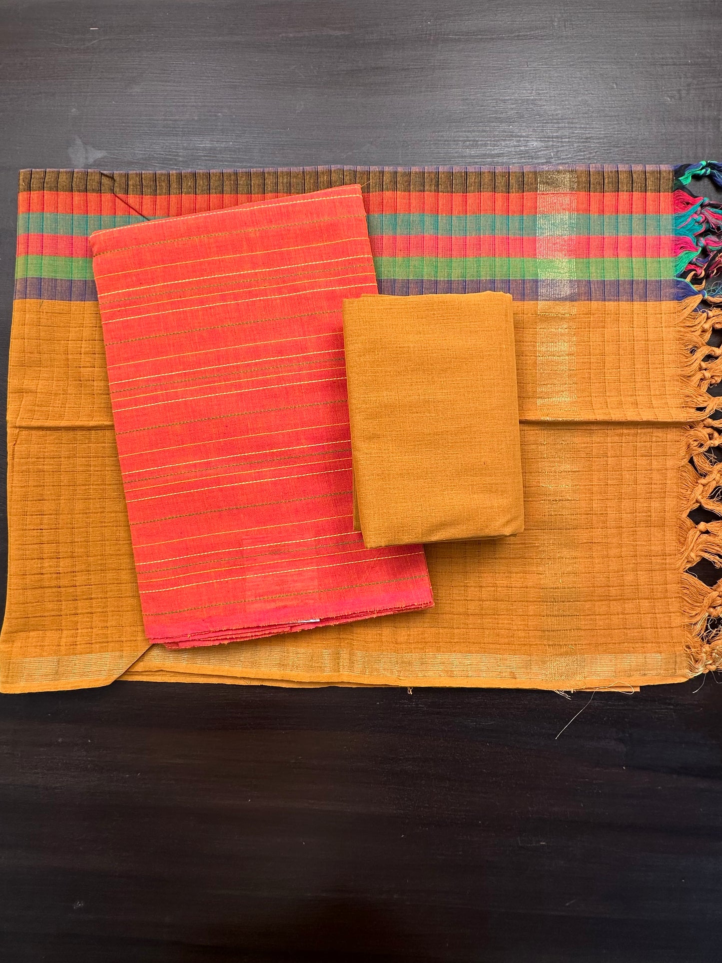 Orange-Mustard Striped South Cotton 3-Piece Suit