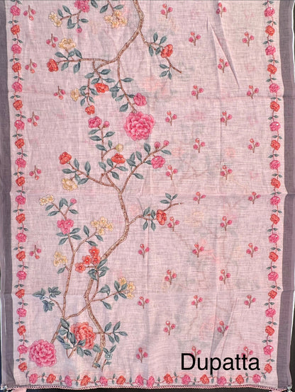 Pink Hand Embroidery Fancy Cotton Suit