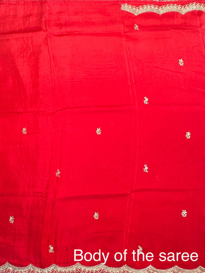 Red Artificial Crepe Saree With Hand Work