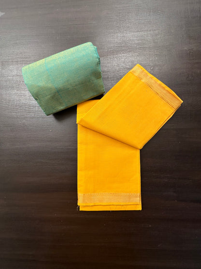 Yellow-Blue Mangalgiri Pure Cotton Unstitched 3-Piece Suit