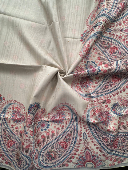 Off White-Grey Printed Art Silk Saree