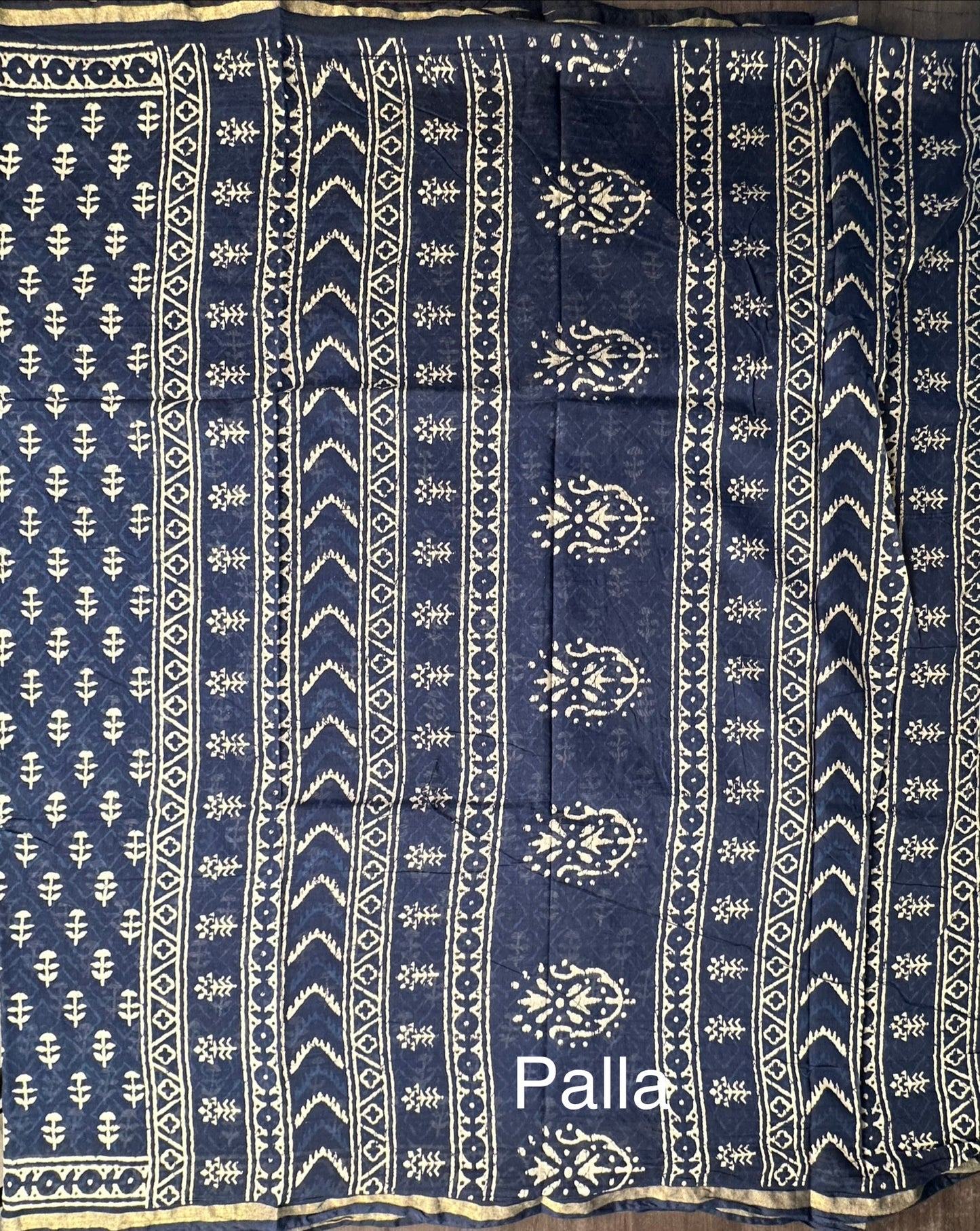 Indigo Blue Printed Cotton Blend Saree