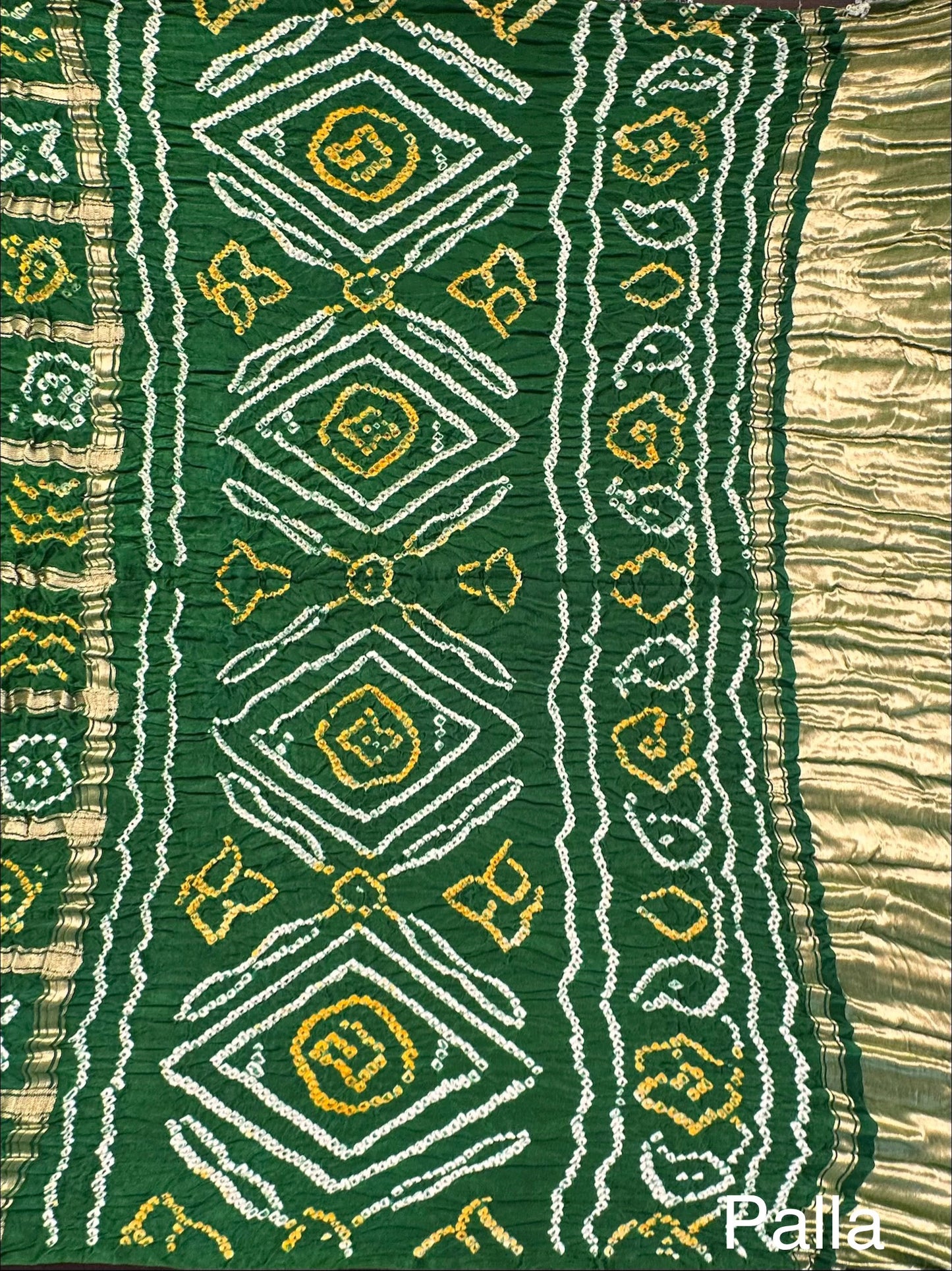 Bottle Green Gharchola Bandhej Gajji Silk Saree