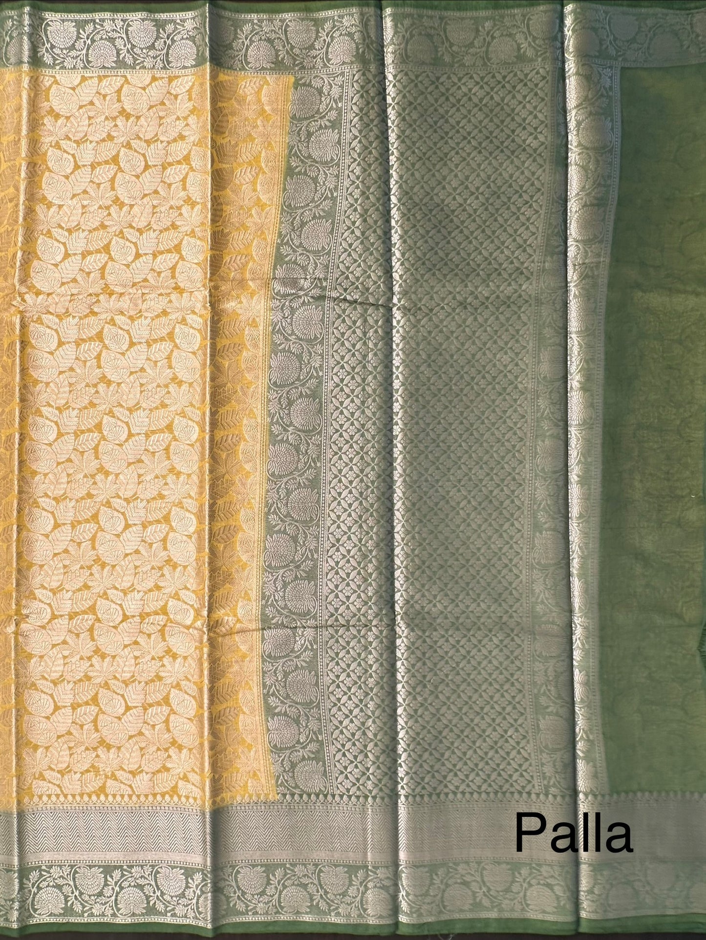 Mustard-Bottle Green Vartika Tissue Saree