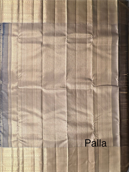 Blue-Beige  Handloom Kanjivaram Jamawar Pure Silk Saree