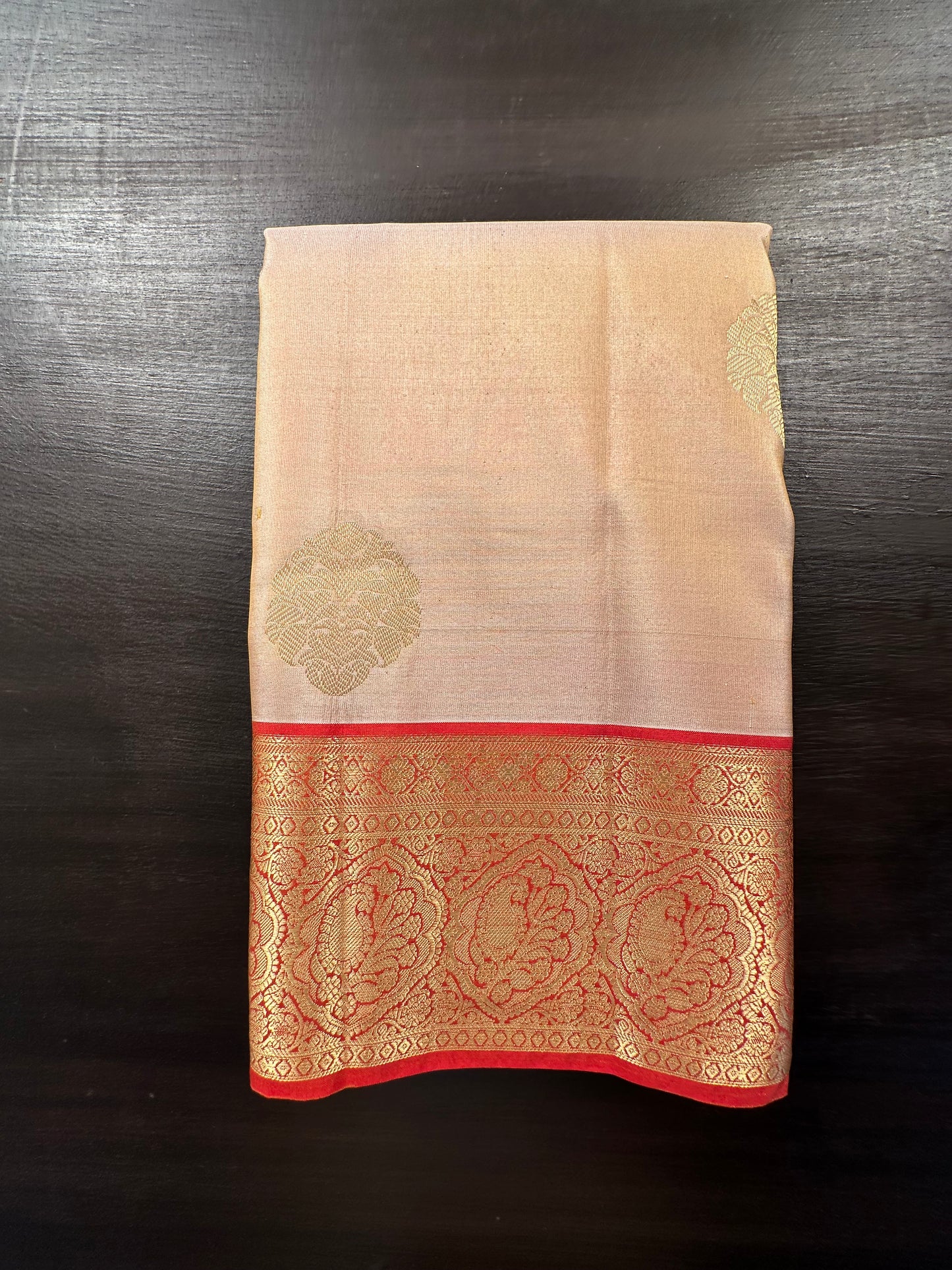 Beige Pondicherry Handloom Pure Silk Saree