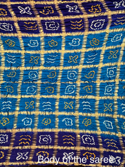 Firozi-Blue Gharchola Bandhej Gajji Silk Saree