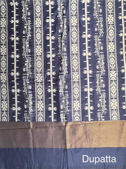 Blue Jacquard 3-piece Unstitched Cotton Suit