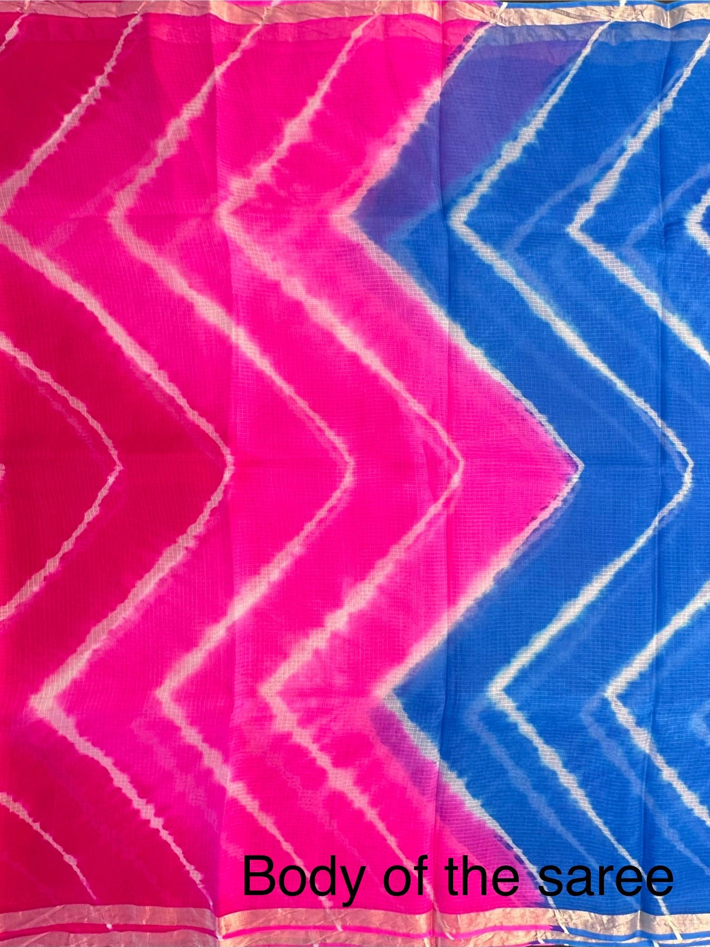 Blue-Pink Leheriya Kota Doria Pure Silk Saree