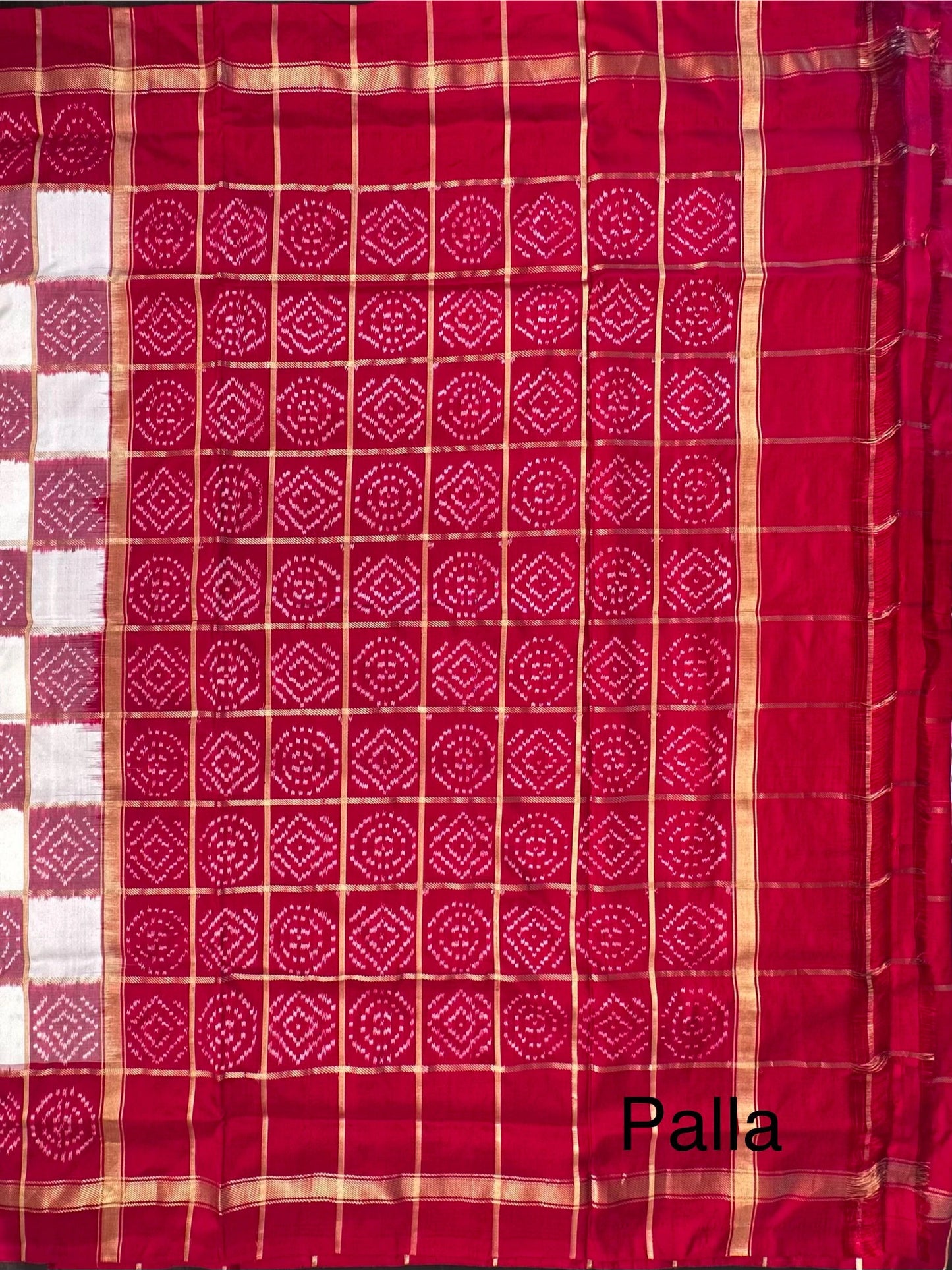 Off White-Red Patola Pure Silk Saree