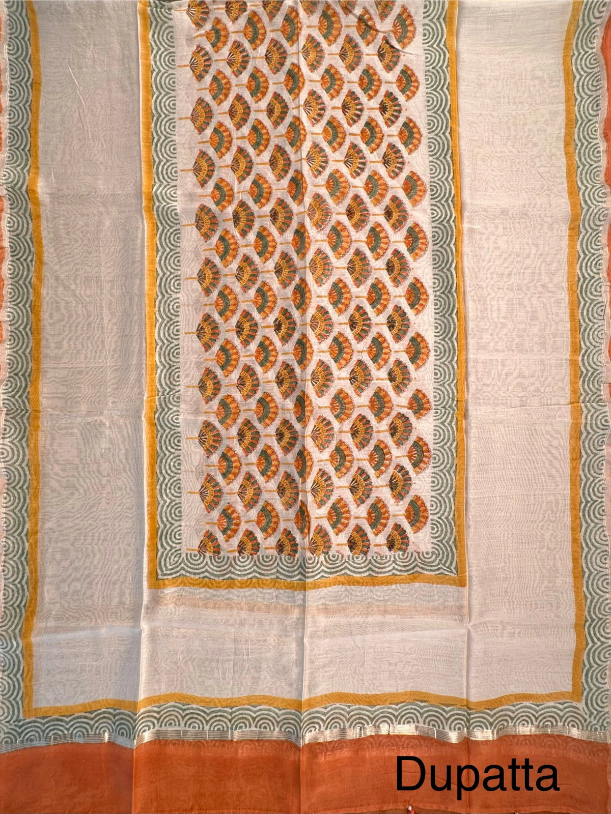 Mustard Chanderi Hand Block Printed 3-Piece Unstitched Suit