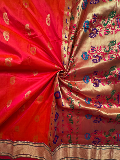 Coral-Rani Paithini Silk Saree