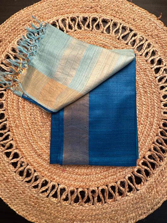 Shaded Blue Handloom Tussar Silk Saree