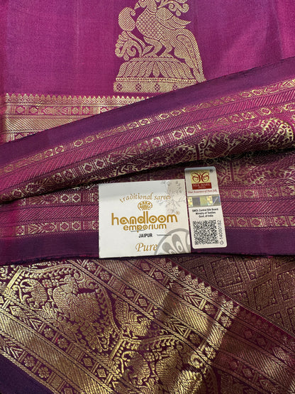 Wine Handloom Kanjivaram Pure Silk Saree