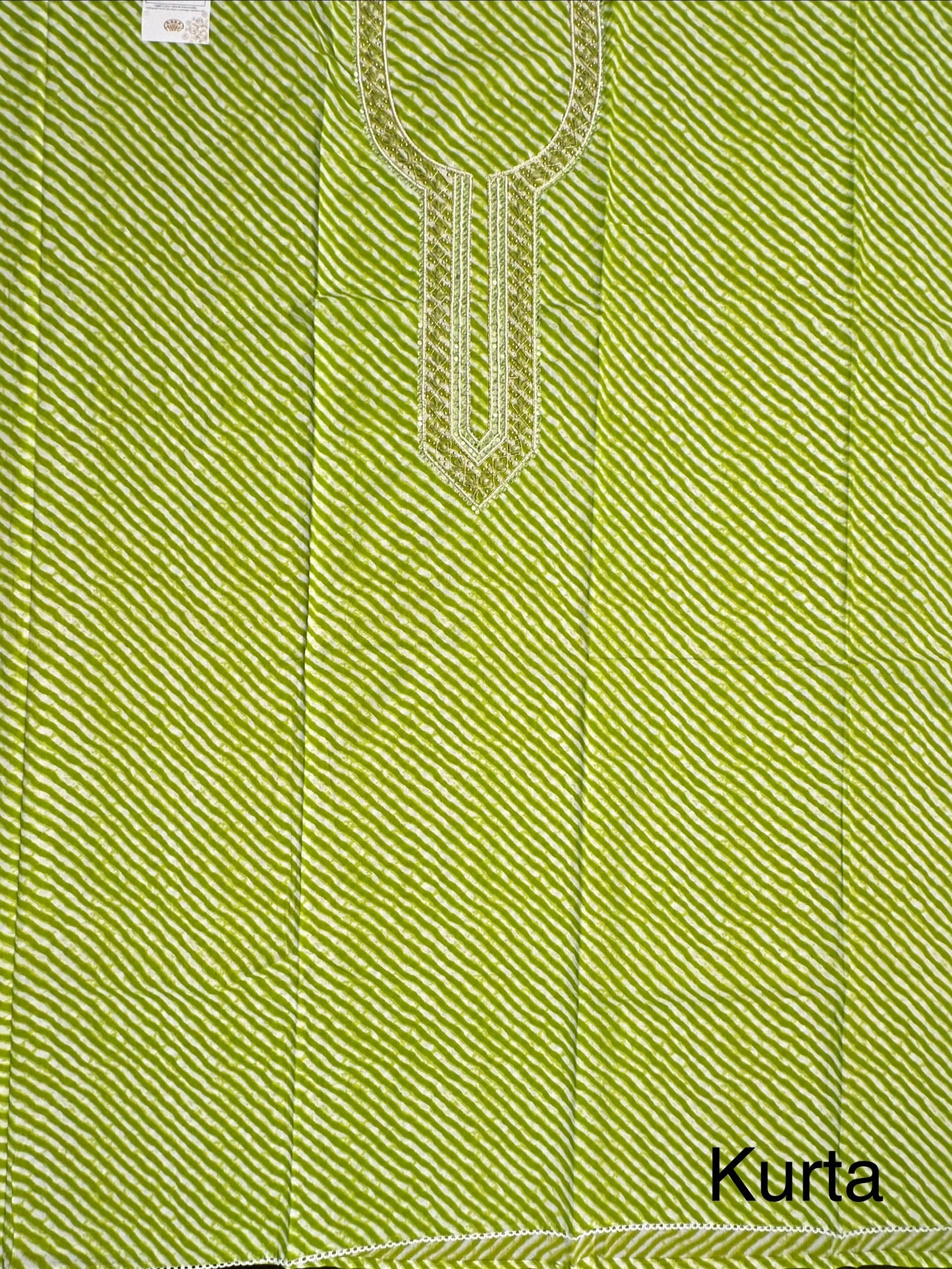 Parrot Green Leheriya Jaipuri Cotton 3-Piece Unstitched Suit