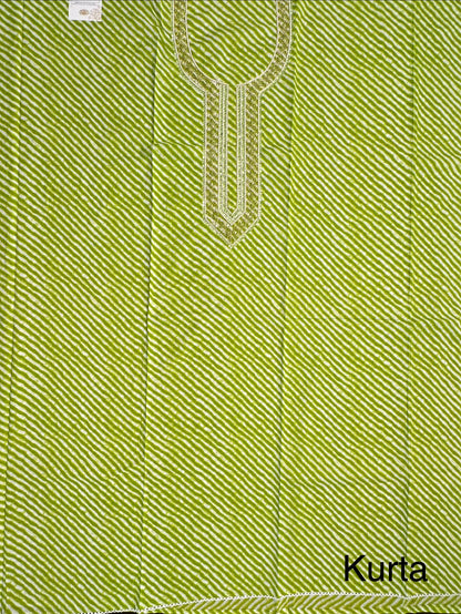 Parrot Green Leheriya Jaipuri Cotton 3-Piece Unstitched Suit