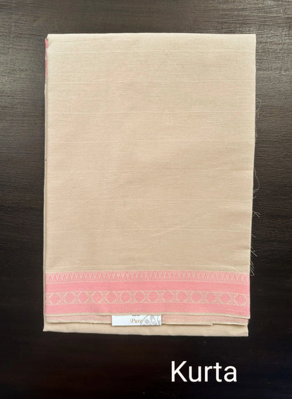 Beige -Pink Mangalgiri Cotton Unstitched 3-Piece Suit
