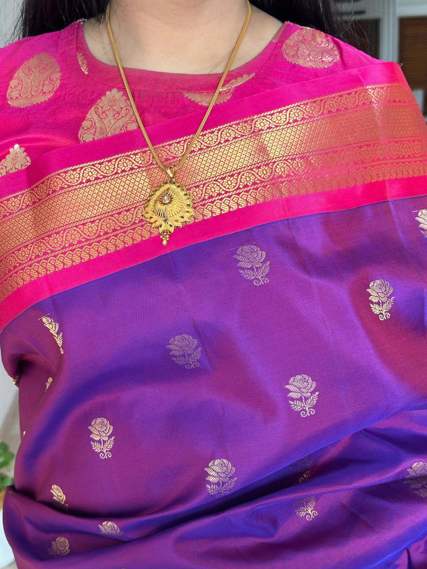 Purple-Rani Gadwal Pure Silk Saree