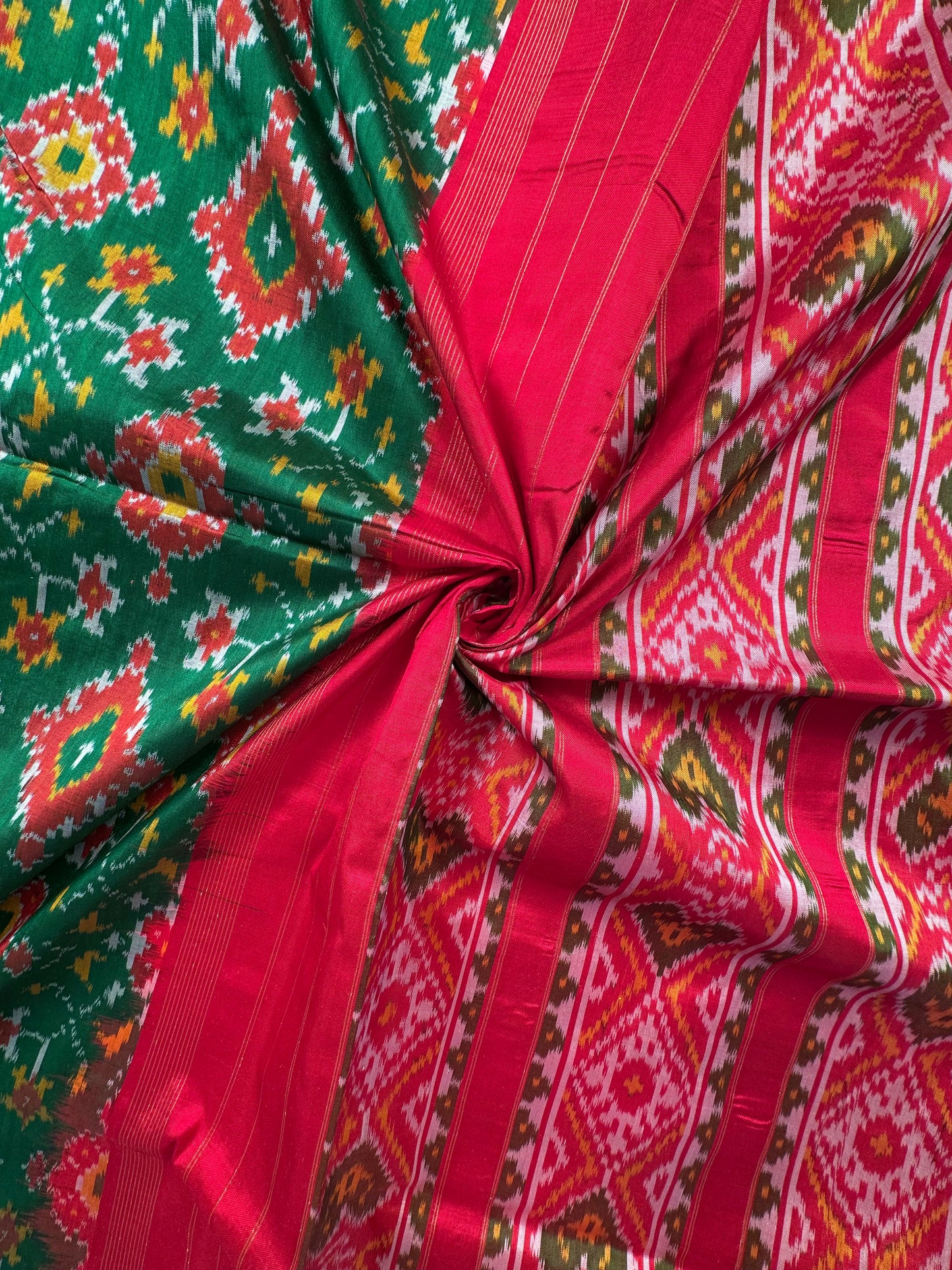 Bottle Green-Red Patola Handloom Silk Saree