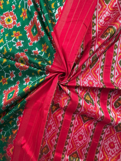 Bottle Green-Red Patola Handloom Silk Saree