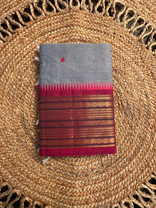 Grey Narayanpet Cotton  Saree