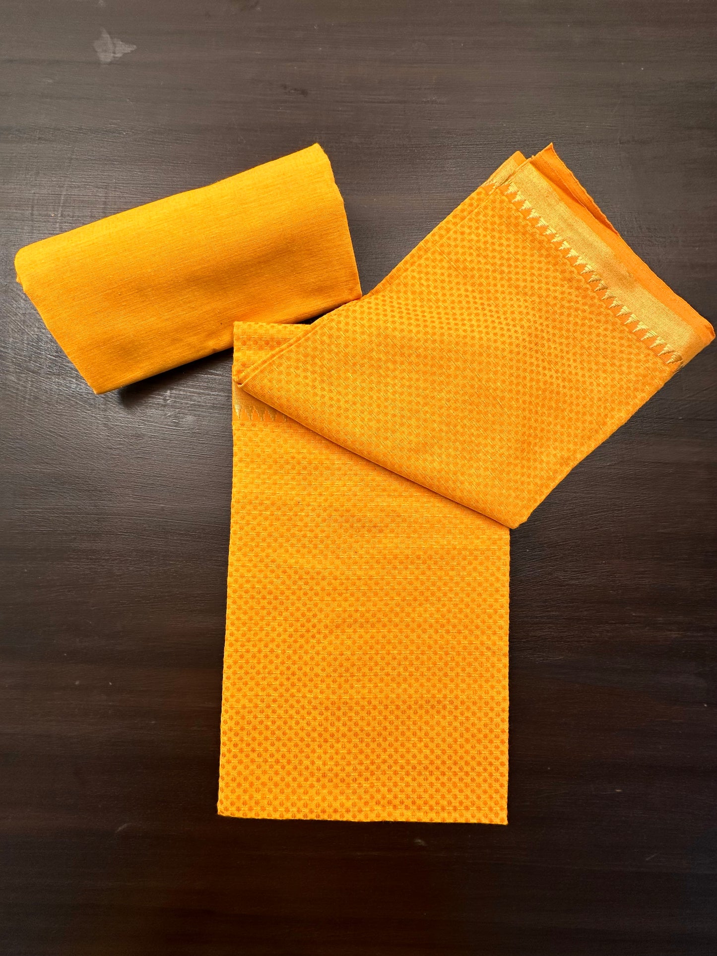 Mustard Handloom Emboss Cotton  3-Piece Suit