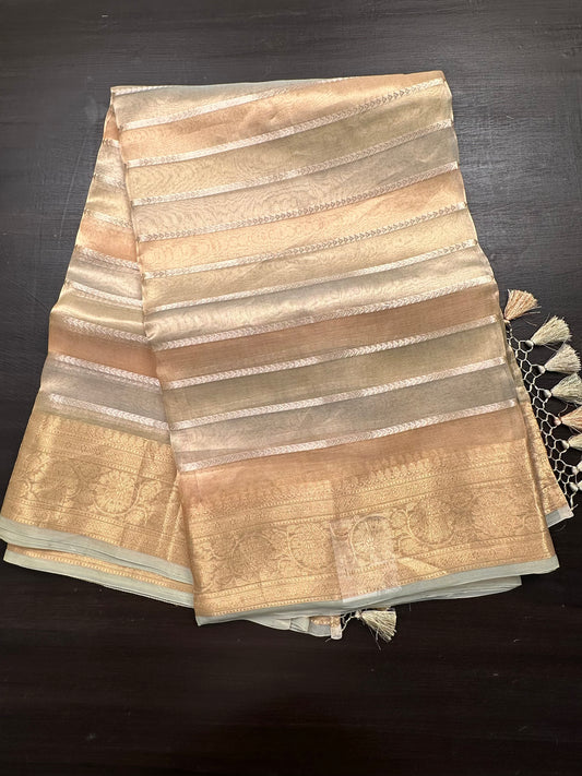 Multi Colour Striped Banarasi Pure Tissue Saree