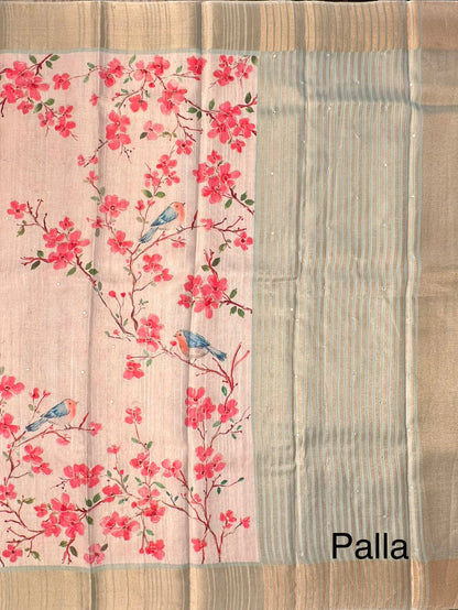 Beige-Pista Green Diraa Tissue Saree