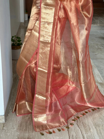 Peach Banarasi Pure Tissue Saree