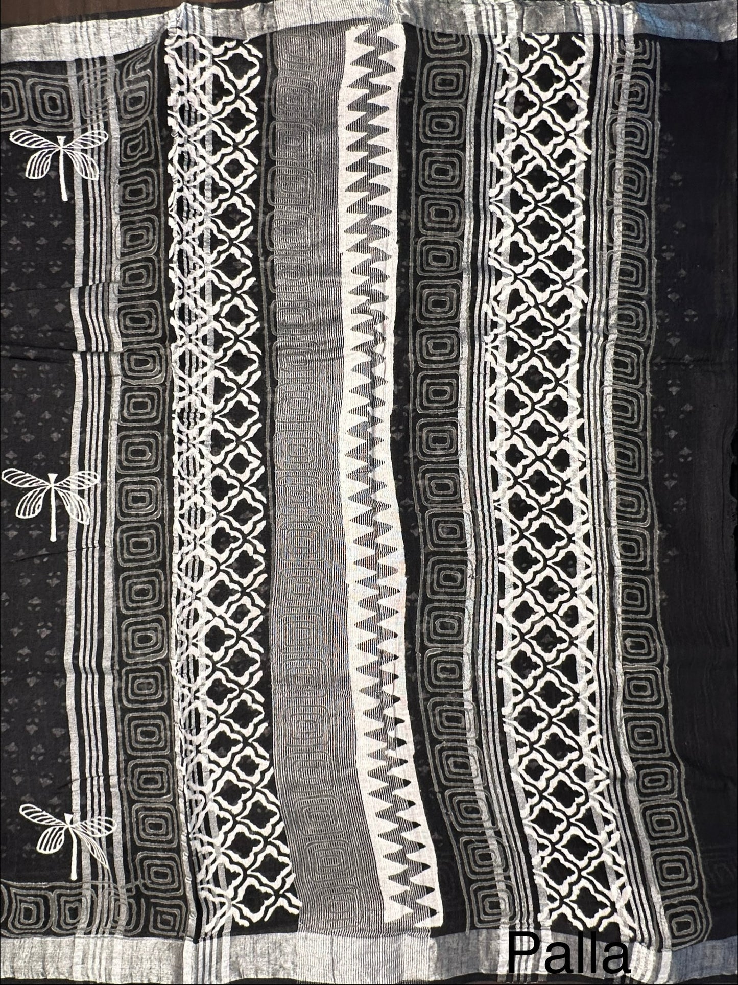 Black Printed Linen Saree