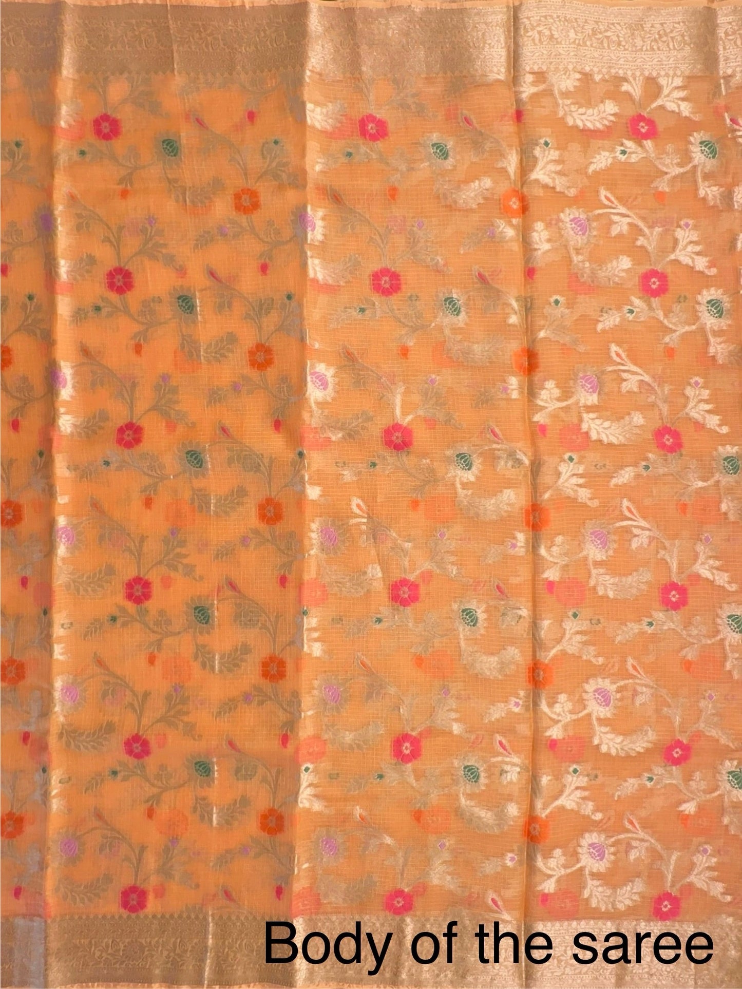 Peach Pure Kota Doria Silk Saree