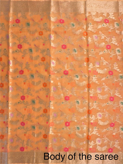 Peach Pure Kota Doria Silk Saree