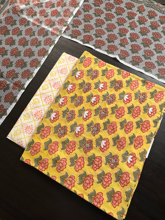 Yellow Block Printed Pure Cotton Suit