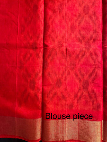 Yellow Ikkat Kosa Cotton Silk Saree