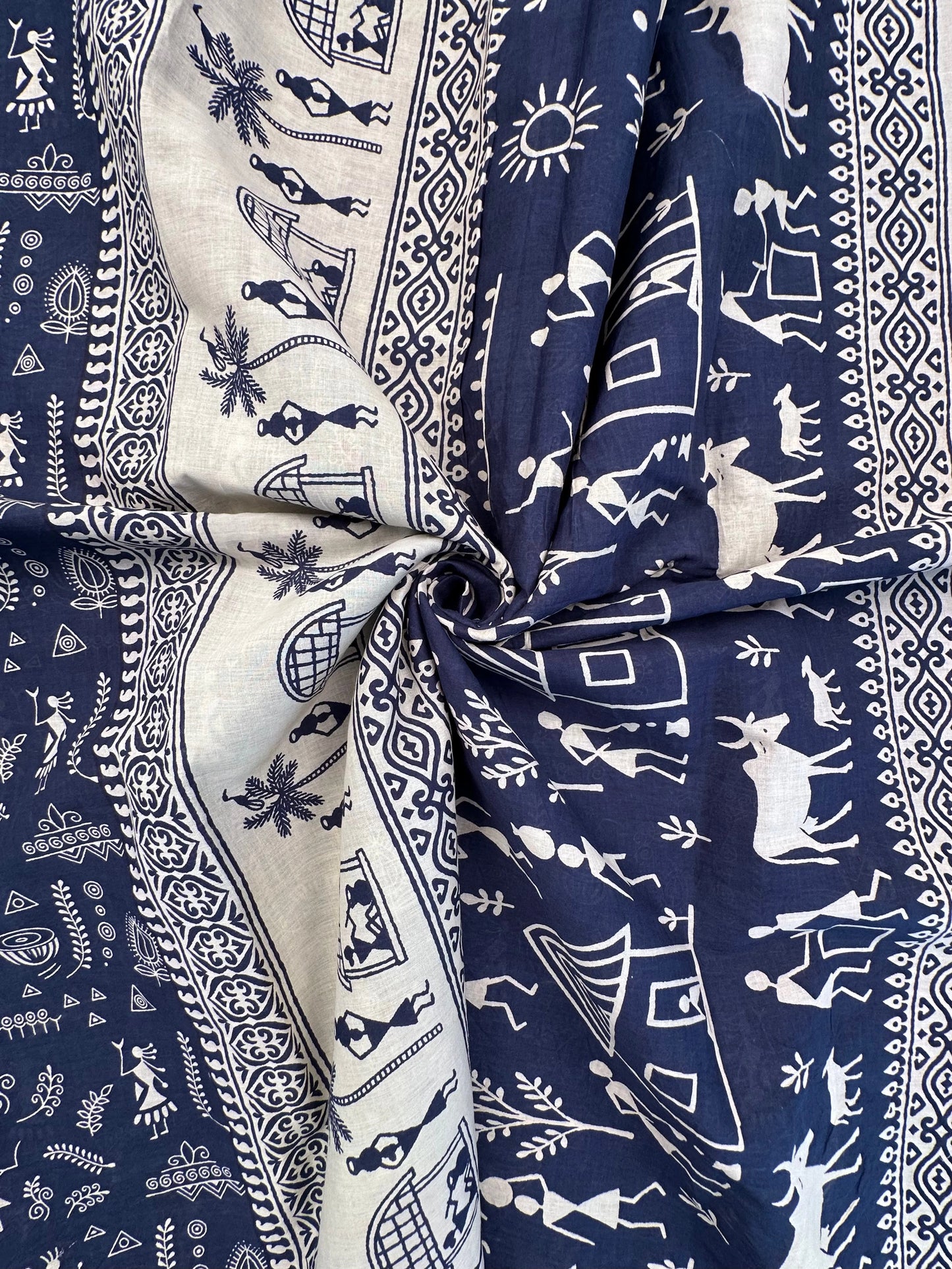 Navy Blue Warli Print Pure Cotton Saree