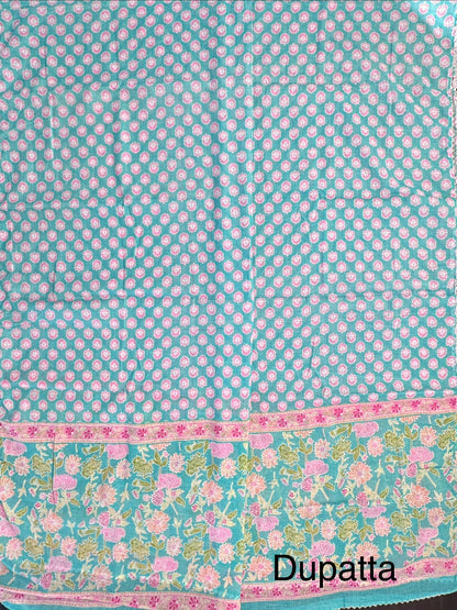 Sea Green Jaipuri Necktie Cotton 3-Piece Suit