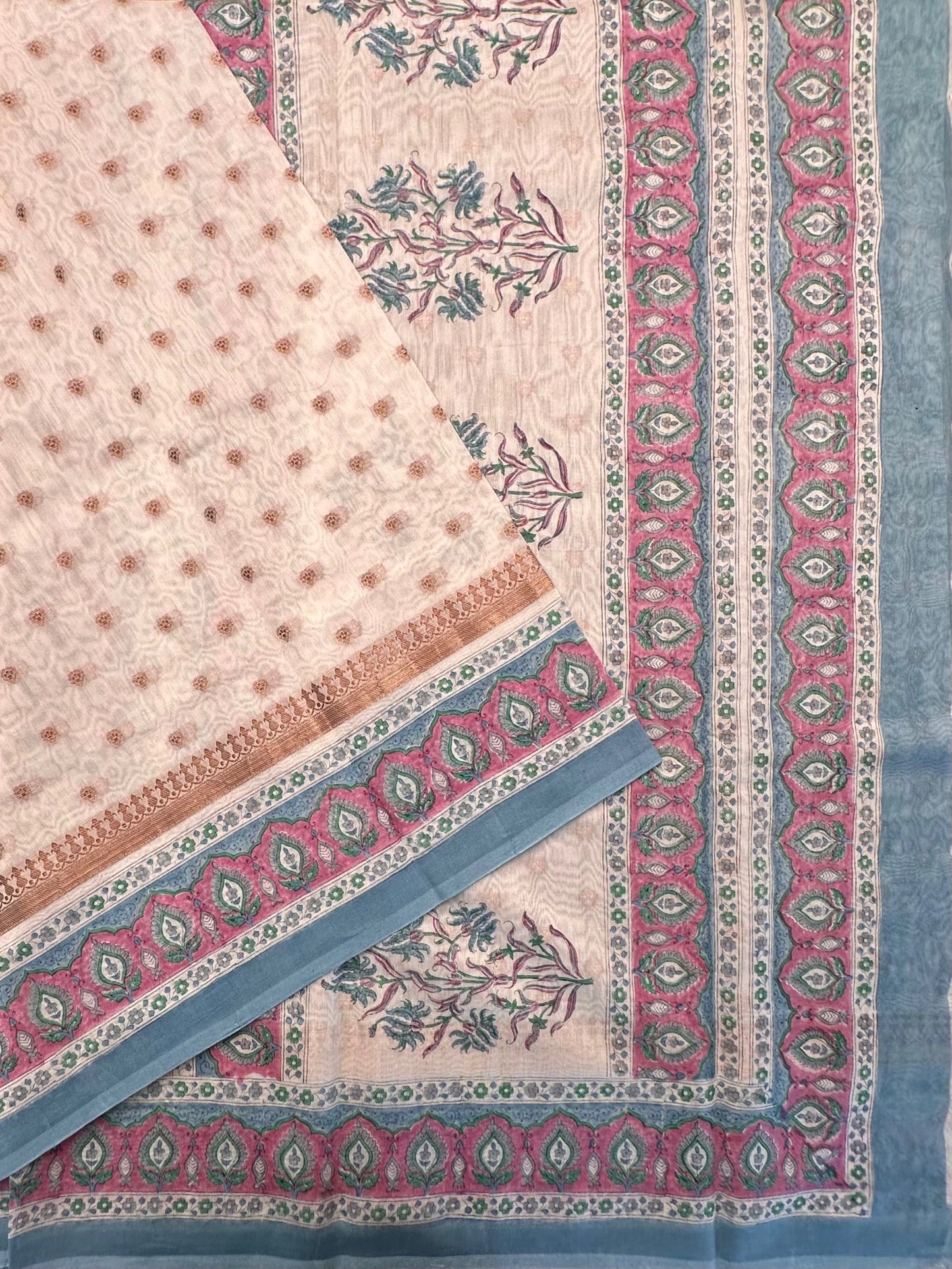 Off White Chanderi Saree with Hand Block Print