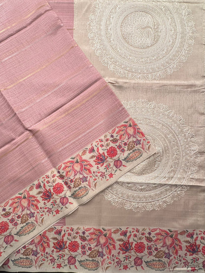 Pink-Beige Printed Art Silk Saree