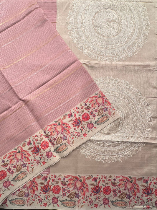 Pink-Beige Printed Art Silk Saree