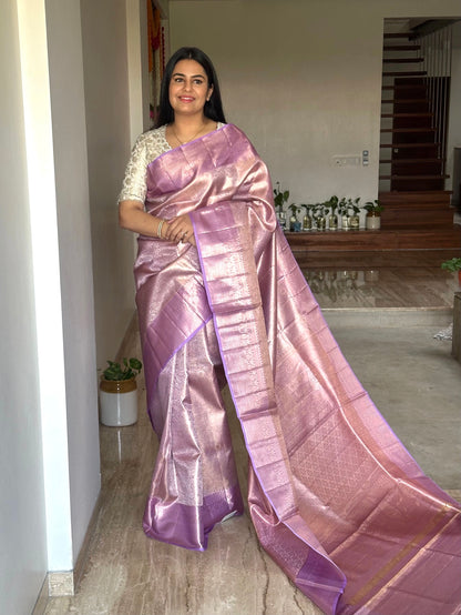 Lilac Handloom Jamawar Pure Tissue Silk Saree