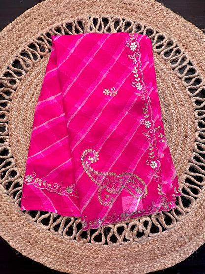 Rani Kyra Leheriya Kota Doria Pure Silk Saree With Gota Patti Work