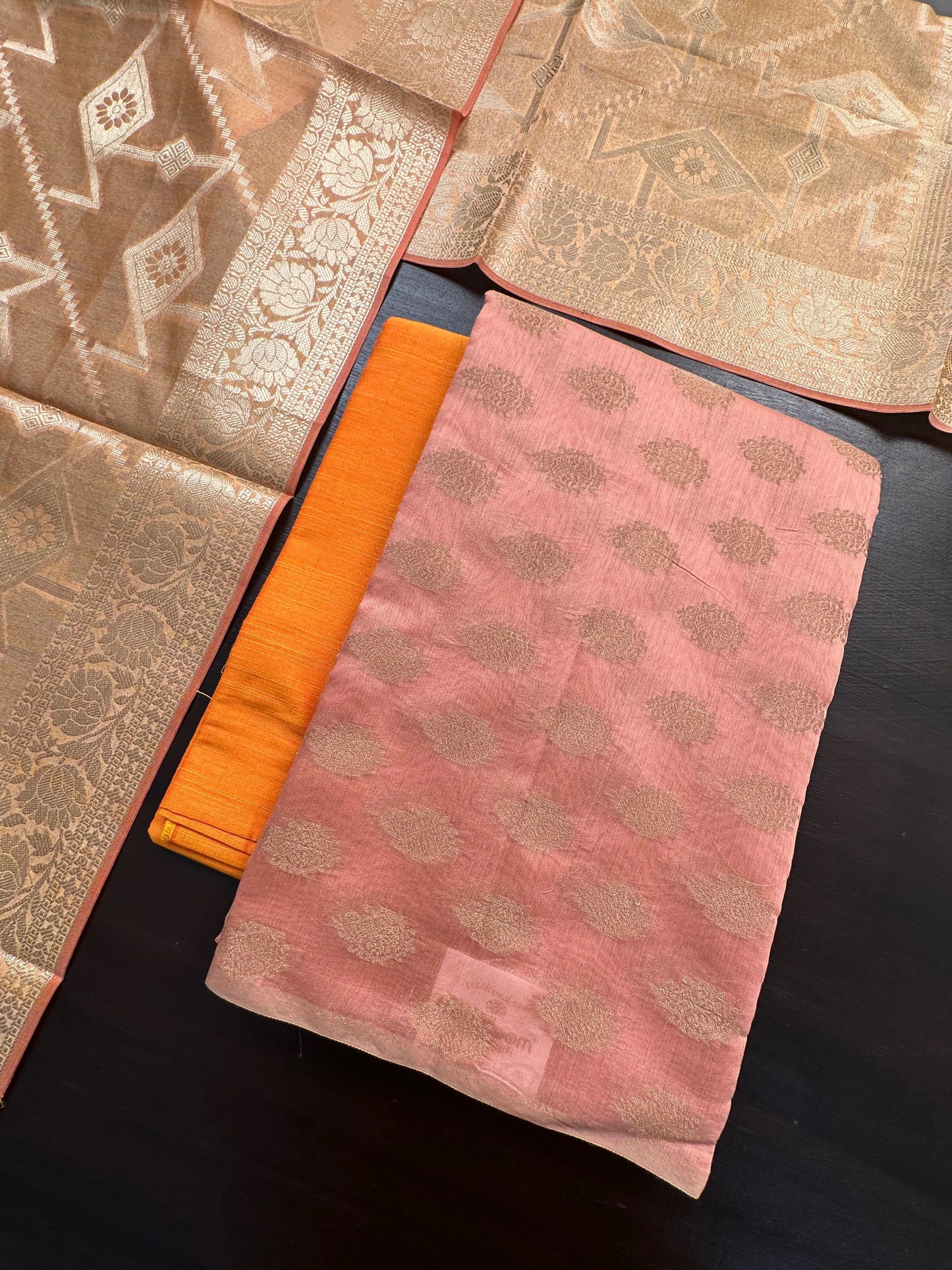 Peach Jacquard Handloom Suit