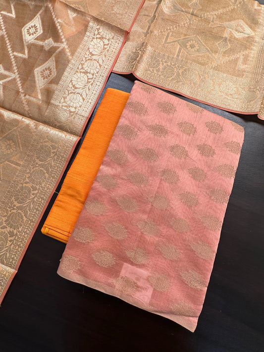 Peach Jacquard Handloom Suit