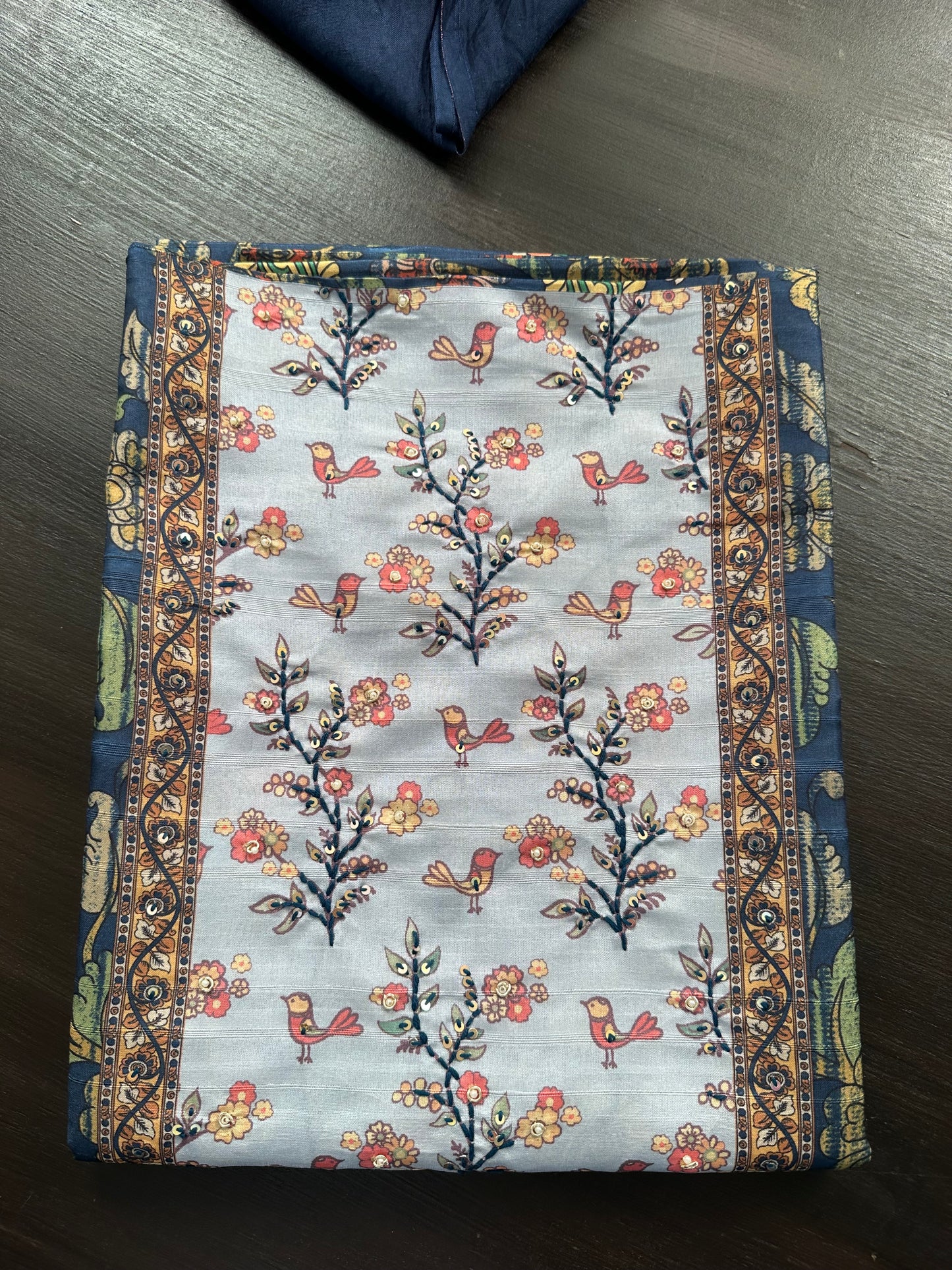 Navy Blue Fancy Cotton 3-Piece Suit