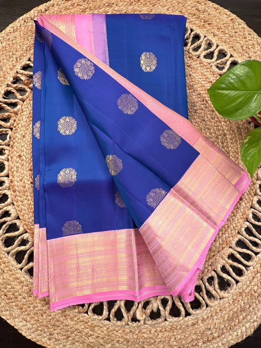 Blue-Pink Handloom Kanjivaram Pure Silk Saree