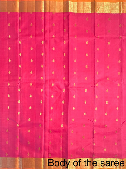 Pink-Mustard Pondicherry Pure Silk Saree